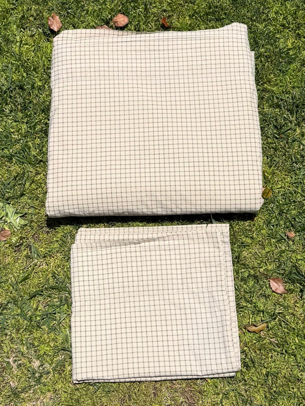 VTG Ralph Lauren Chaps Bramble Tattersall Neutral Plaid 2-Piece King Sheet Set